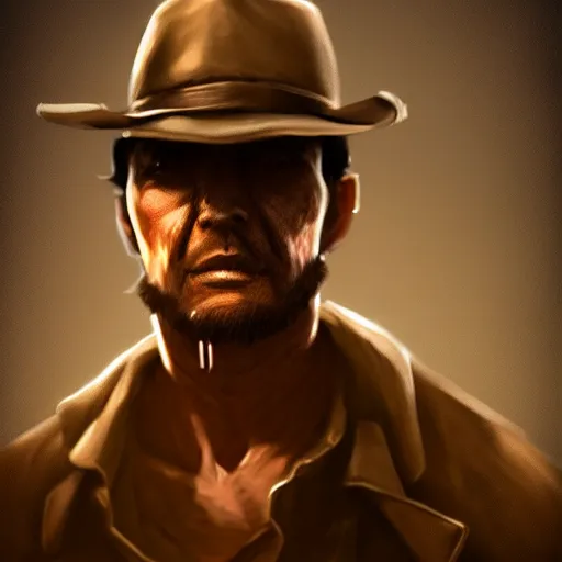 Image similar to a digital portrait of a human bounty hunter from hunt showdown, western, hyper realistic, horror, back lighting, in the style of greg rutkowski,