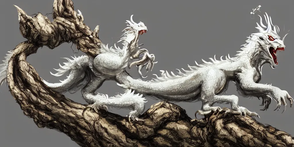 Prompt: a white chinese dragon lie on a old tree by yang qi 9 1 7, 4 k, matte paint, concept art, sharp detail, artstation