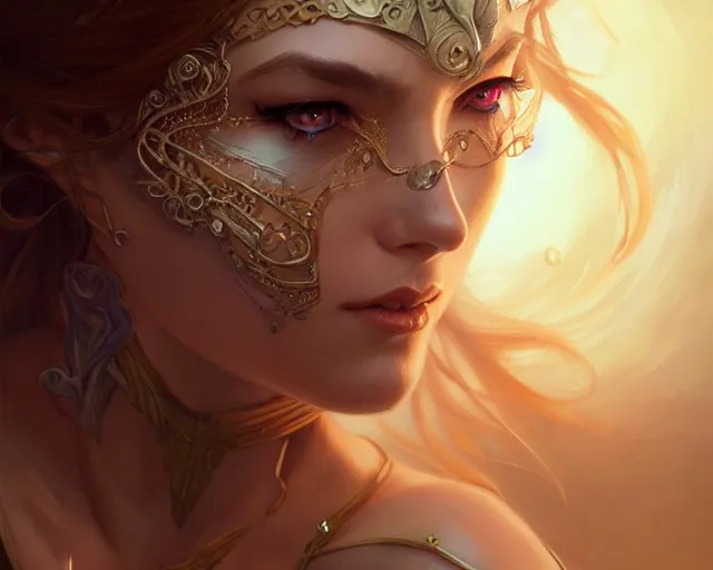 Image similar to eye makeup design, deep focus, d & d, fantasy, intricate, elegant, highly detailed, digital painting, artstation, concept art, matte, sharp focus, illustration, hearthstone, art by artgerm and greg rutkowski and alphonse mucha