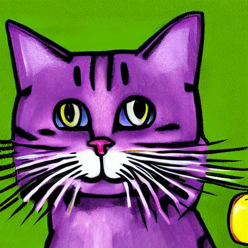 Prompt: a colourful cat eating apple, digital art