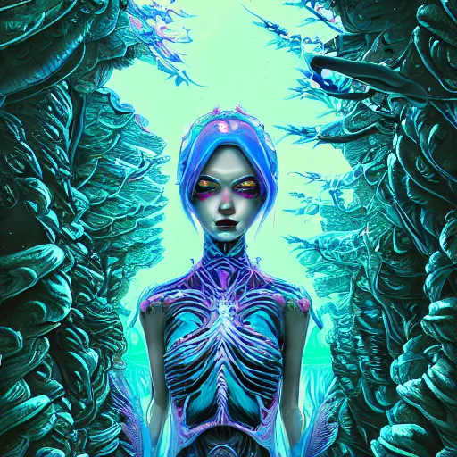 Prompt: ethereal cybernetic alien princess in the mountains, extremely detailed, sharp focus, wide view, smooth, digital illustration, iridescent subsurface scatter by james jean, by rossdraws, frank franzzeta, sakimichan