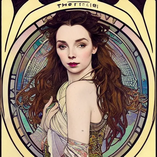 Image similar to jodie comer portrait by louis - theophile hingre and alphonse mucha, realistic, sharp focus, zodiac signs, tarot cards, planets, ethereal, art nouveau, magic, moon, sun, crown, dreamy, royal, jewellery