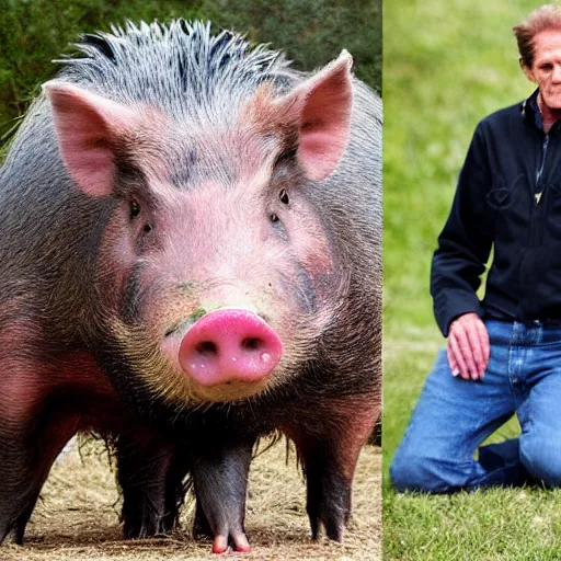 Prompt: william dafoe's confusingly large hog, comically oversized pig, photograph