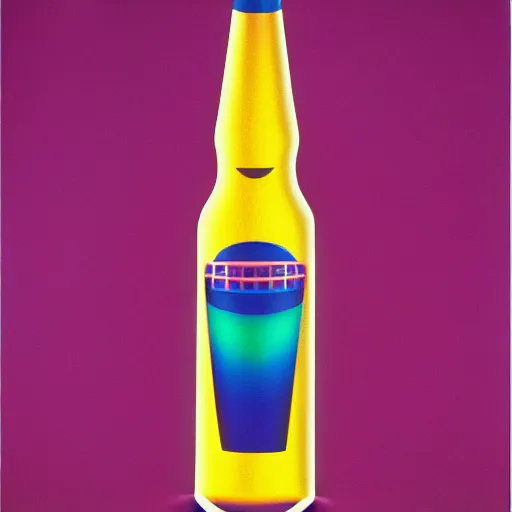 Prompt: beer bottle by shusei nagaoka, kaws, david rudnick, airbrush on canvas, pastell colours, cell shaded, 8 k
