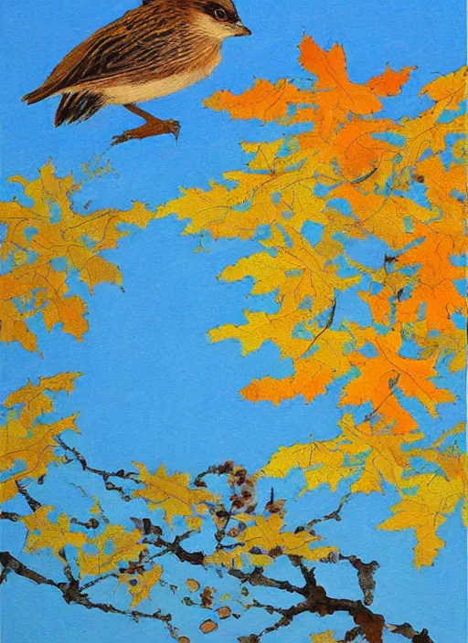 Prompt: Turnix tanki in the blue sky autumn, meticulous painting by xue ji, bian luan