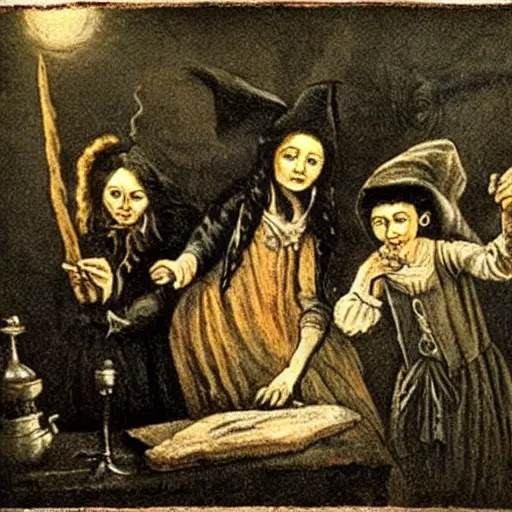 Image similar to witches, 1 7 0 0 s, found footage, highly detailed, high resolution, terrifying, horror