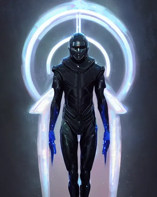 Image similar to character concept of iridescent sinewy smooth muscular male sleek glossy indigo black pearlescent onyx tron armor with smooth black featureless helmet, by greg rutkowski, mark brookes, jim burns, tom bagshaw, magali villeneuve, trending on artstation