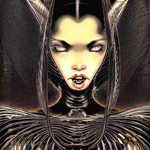 Image similar to portrait closeup of screaming black glossy dark carbon woman, sensual pose, symmetrical, by yoichi hatakenaka, masamune shirow, josan gonzales and dan mumford, ayami kojima, takato yamamoto, barclay shaw, karol bak, yukito kishiro, moebius