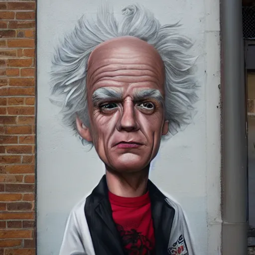 Image similar to Street-art portrait of Emmett Brown in style of Etam Cru