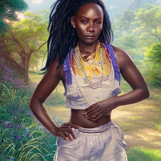 Image similar to portrait of a zimbabwean woman ( 3 5 ) from zimbabwe in 2 0 2 1, an oil painting by ross tran and thomas kincade