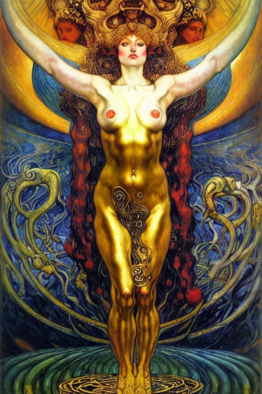 Image similar to Divine Chaos Engine by Karol Bak, Jean Delville, William Blake, Gustav Klimt, and Vincent Van Gogh, symbolist, visionary