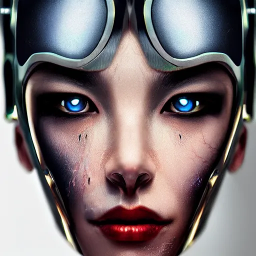 Image similar to a woman cyborg bounty hunter, a photorealistic painting by wang duo, featured on cg society, photorealism, behance hd, ultrafine detail, high detail, iridescent accents