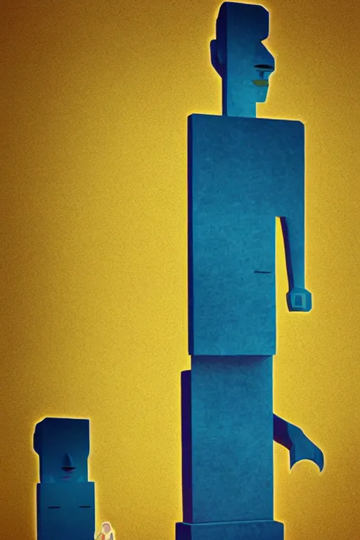 Image similar to cubist moai statue cutout digital illustration cartoon colorful beeple