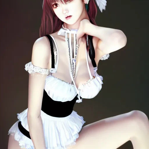 Prompt: realistic detailed semirealism beautiful gorgeous cute Blackpink Lalisa Manoban wearing white camisole white lingerie outfit maid costume, black hair black cat ears blue eyes, black leather choker full HD 4K high resolution quality WLOP, Aztodio, Taejune Kim, Guweiz, Pixiv, Instagram, Artstation