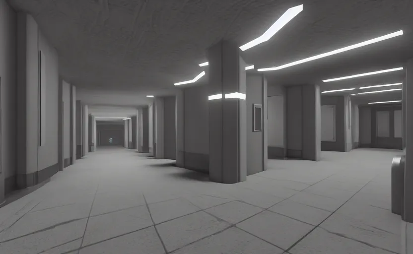 Image similar to screenshot of a first person shooter game on unreal engine 5, narrow modern hallways of a government office facility with white dry wall, photorealistic, colorful retrofuturism, concept art, trending on artstation