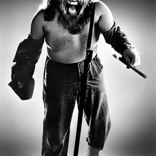 Prompt: hacksaw jim duggan as a horror movie villain