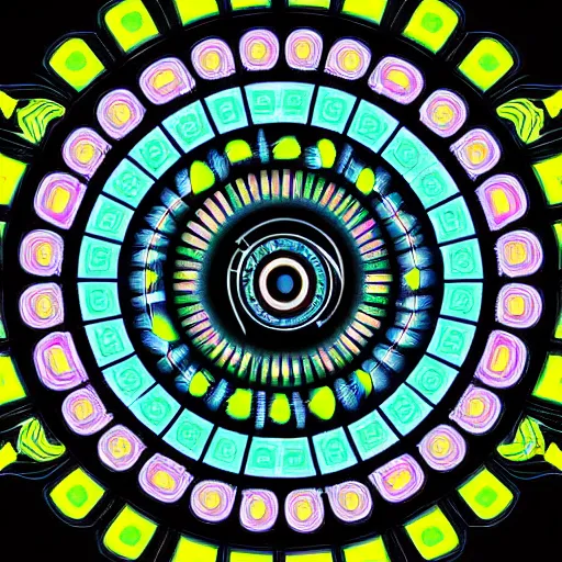 Prompt: cyberpunk neon colored blackhole mandala eye art, galaxy lineart, symetrical mandala art