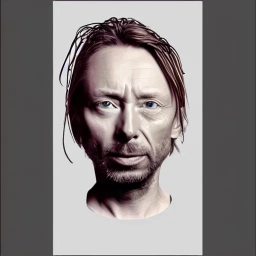 Image similar to thom yorke face made off spaghetti,