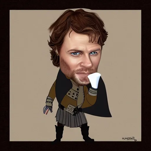 Image similar to Jamie Fraser caricature portrait by Krüger