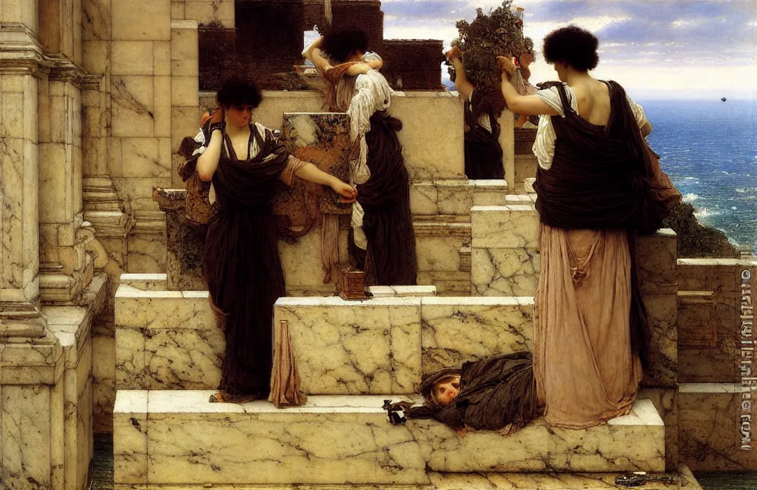 Image similar to combine two traditional themes the horizon dissolves in mists gun camera footage painting by claude gellee painting by sir lawrence alma - tadema