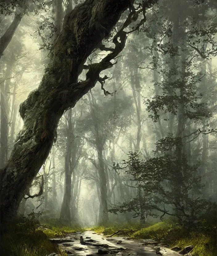 Image similar to most epic landscape, epic cinematic hyperrealism masterpiece. realistic poster with shaded lighting by craig mallismo, artgerm, jeremy lipkin and michael garmash, unreal engine, radiant light, detailed and complex environment, digital art, art station trends, environmental portrait, low angle, 3 5 mm, forest path, misty