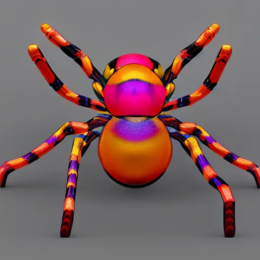 Prompt: a colorful, patterned spider, a computer rendering by jonathan zawada, pelton, featured on polycount, computer art, rendered in cinema 4 d, octane render, rendered in maya
