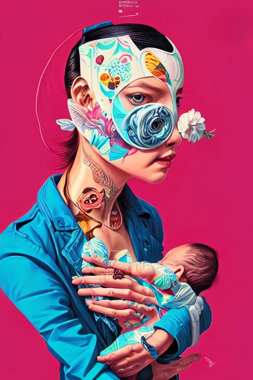 Image similar to a baby in a pocket, tristan eaton, victo ngai, artgerm, rhads, ross draws