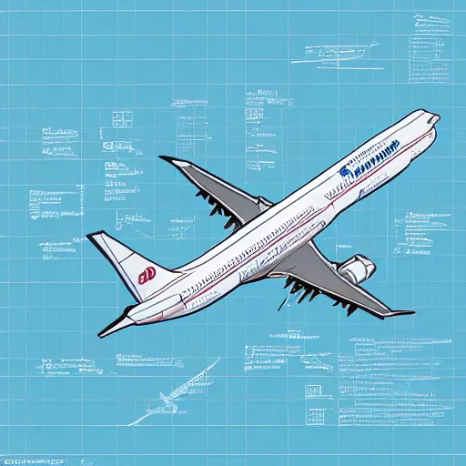 Image similar to isometric art blueprints of a boeing jet 7 4 7 with labels detailed technical drawing