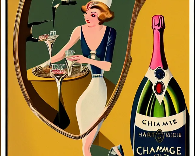 Image similar to 1 9 3 0 s champagne commercial, realistic, artstation, illustration, bright, cheerful, detailed and intricate environment