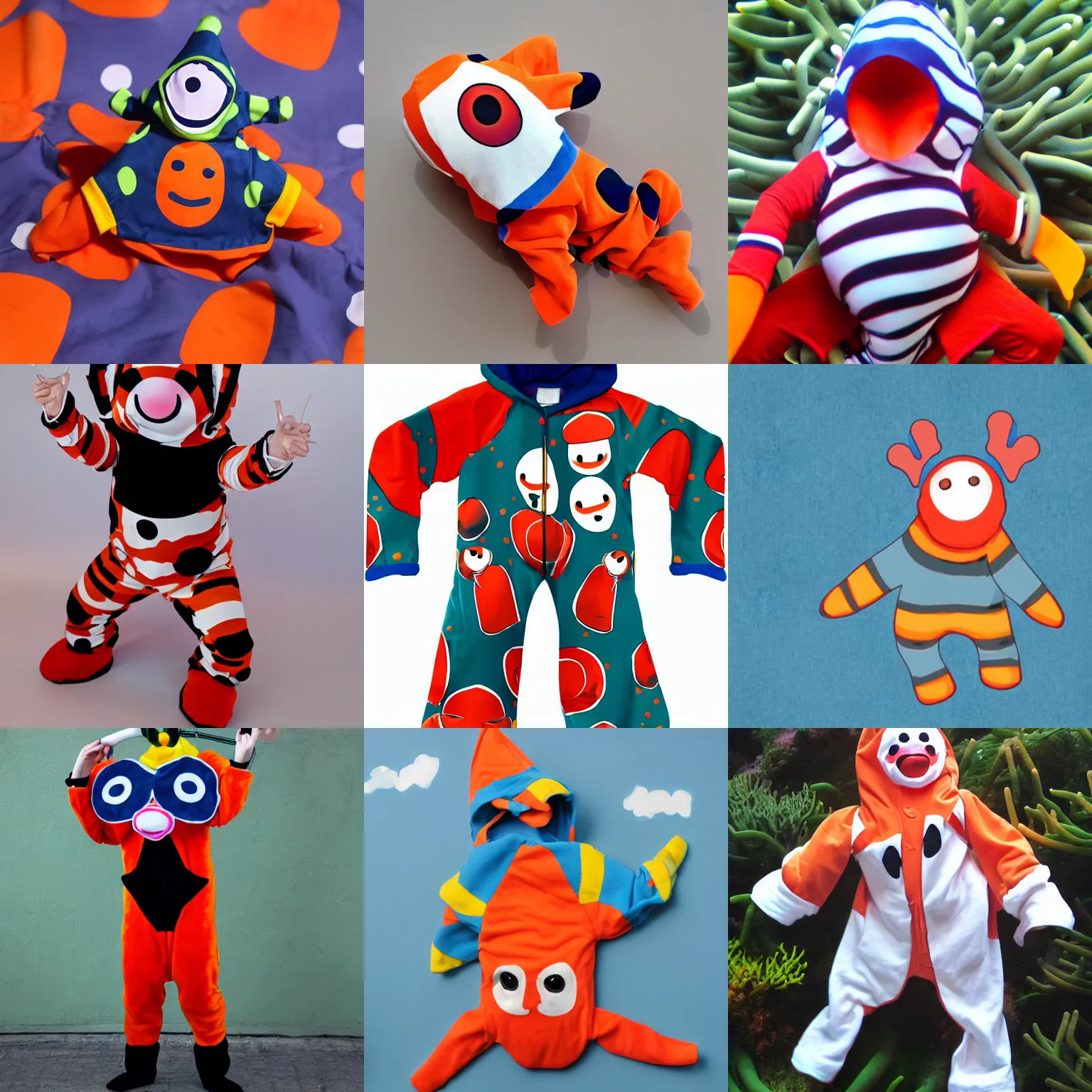 Prompt: a clownfish clown mech suit wearing oversize clown hoodie pajamas and squeaking a little clown horn all happily like