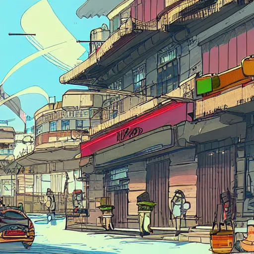 Prompt: katana zero art style city concept art