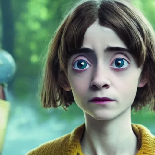 Image similar to natalia dyer as coraline, movie still, 8 k