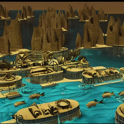 Image similar to underwater city 1 9 5 0 s realistic retro