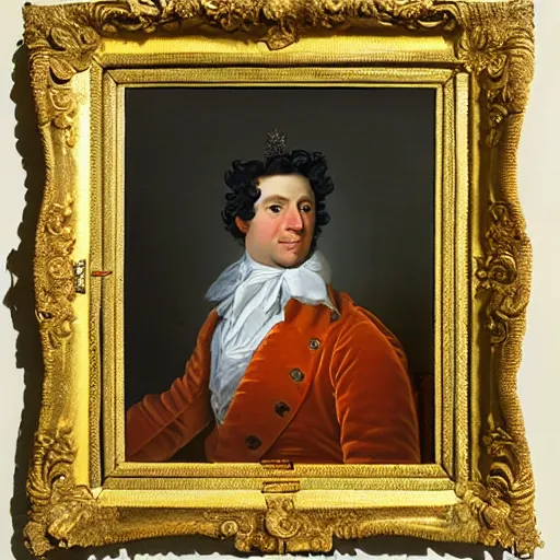 Prompt: A rococo portrait of Kaoleen as the King of Europe, by Jacques-Louis David, Réunion des Musées Nationaux, Louvre Catalogue photography