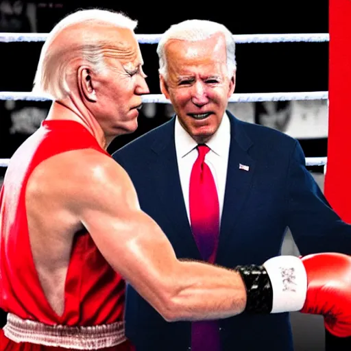 Image similar to donald trump and joe biden boxing in a boxing match photo - realistic