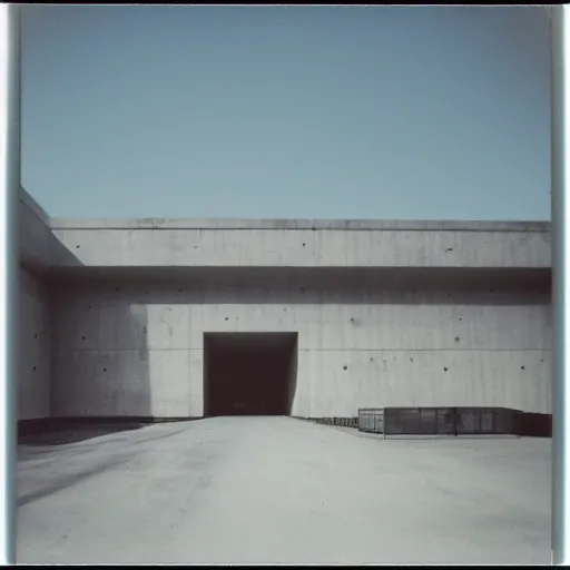 Prompt: impossibly large concrete structure, minimalist architecture, megalophobia, foggy, old polaroid, expired film,