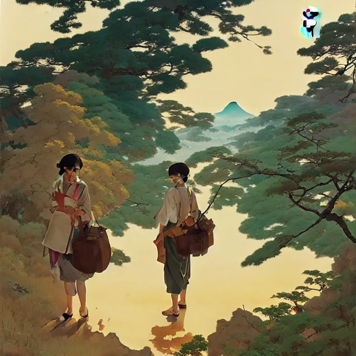 Image similar to japanese countryside, in the style of studio ghibli, j. c. leyendecker, greg rutkowski, artem