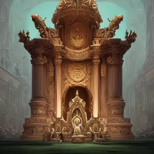 Prompt: massive ornately carved throne of Caesar illustration by Renato muccillo and Andreas Rocha and Johanna Rupprecht + dofus colors, wakfu colors + symmetry + greco-roman art, intricate ink illustration, intricate complexity, epic composition, magical atmosphere + wide long shot, wide angle + masterpiece, trending on artstation