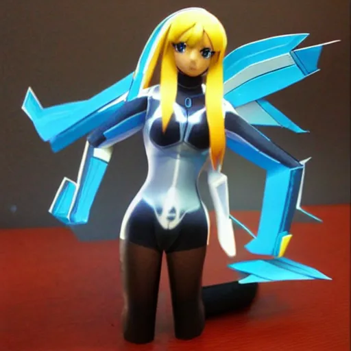 Prompt: a paper model of zero suit samus, paper modeling art.