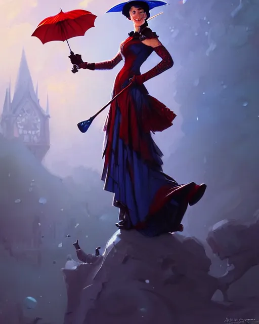 Prompt: Marry Poppins smiling and looking to the side, D&D, fantasy, intricate, elegant, highly detailed, digital painting, artstation, concept art, matte, sharp focus, illustration, hearthstone, art by Artgerm and Greg Rutkowski and Alphonse Mucha