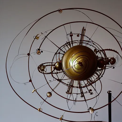 Image similar to a kinetic sculpture of this solar system, sun, orrery, canon 5 d 5 0 mm lens, papier - mache, studio, circa 2 0 3 7