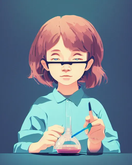 Image similar to a little girl is doing a science experiment. clean cel shaded vector art. minimalist illustration art by lois van baarle, artgerm, helen huang by makoto shinkai and ilya kuvshinov, rossdraws