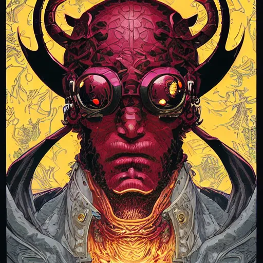 Image similar to portrait of crazy hellboy, symmetrical, by yoichi hatakenaka, masamune shirow, josan gonzales and dan mumford, ayami kojima, takato yamamoto, barclay shaw, karol bak, yukito kishiro