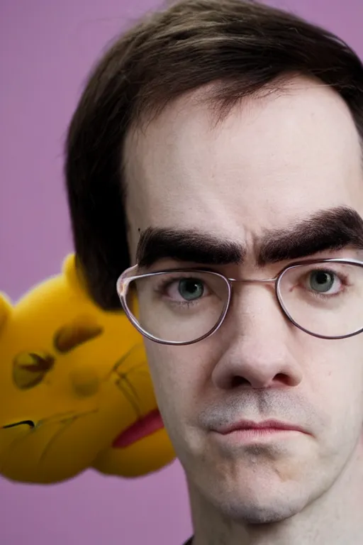 Image similar to portrait of Jacksfilms dressed in Garfield costume, starring in live-action adaptation of the comics, close-up photograph, shallow depth of field