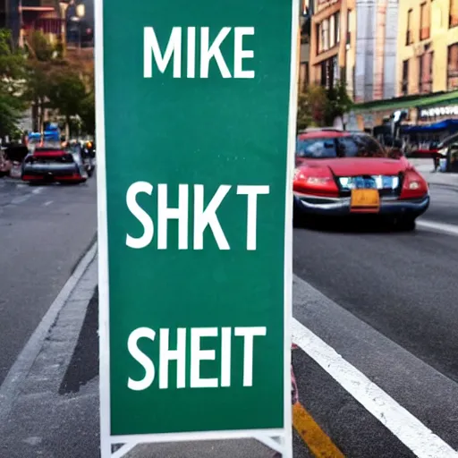 Prompt: a sign that says mike shift