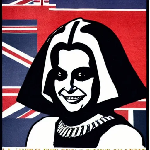 Prompt: queen elizabeth as darth vader falklands war poster