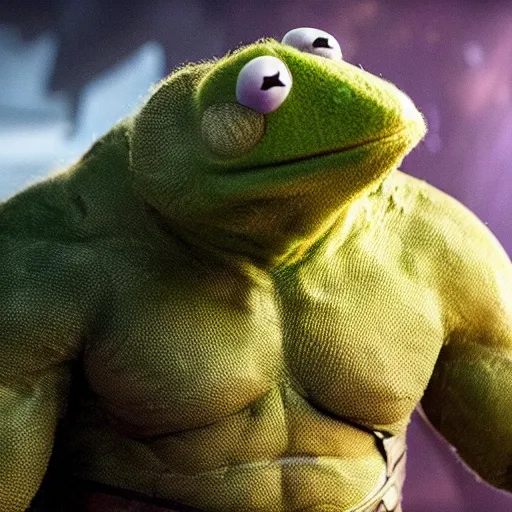 Image similar to photo of Kermit the frog as Thanos in averngers movie