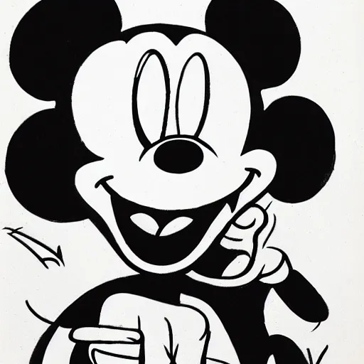 Image similar to mickey mouse playing with a skull first sketch, original drawing, 1 9 3 0, walt disney sketch