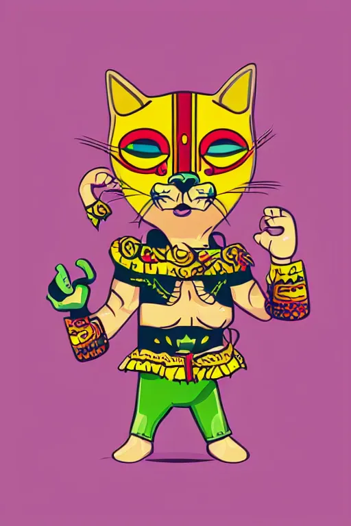 Image similar to Portrait of a cat as a Mexican wrestler in a mask, sticker, colorful, illustration, highly detailed, simple, smooth and clean vector curves, no jagged lines, vector art, smooth