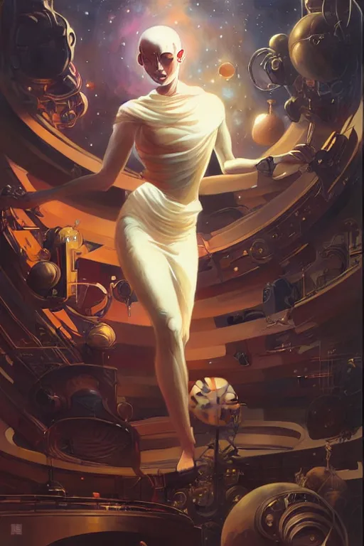 Image similar to space, buddhism, 🍆🌈💀 futurism, painting by greg rutkowski, j. c. leyendecker, artgerm